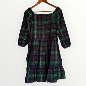 The Children’s Place Girls Matching Family Plaid Flannel Tiered Dress Green NWT